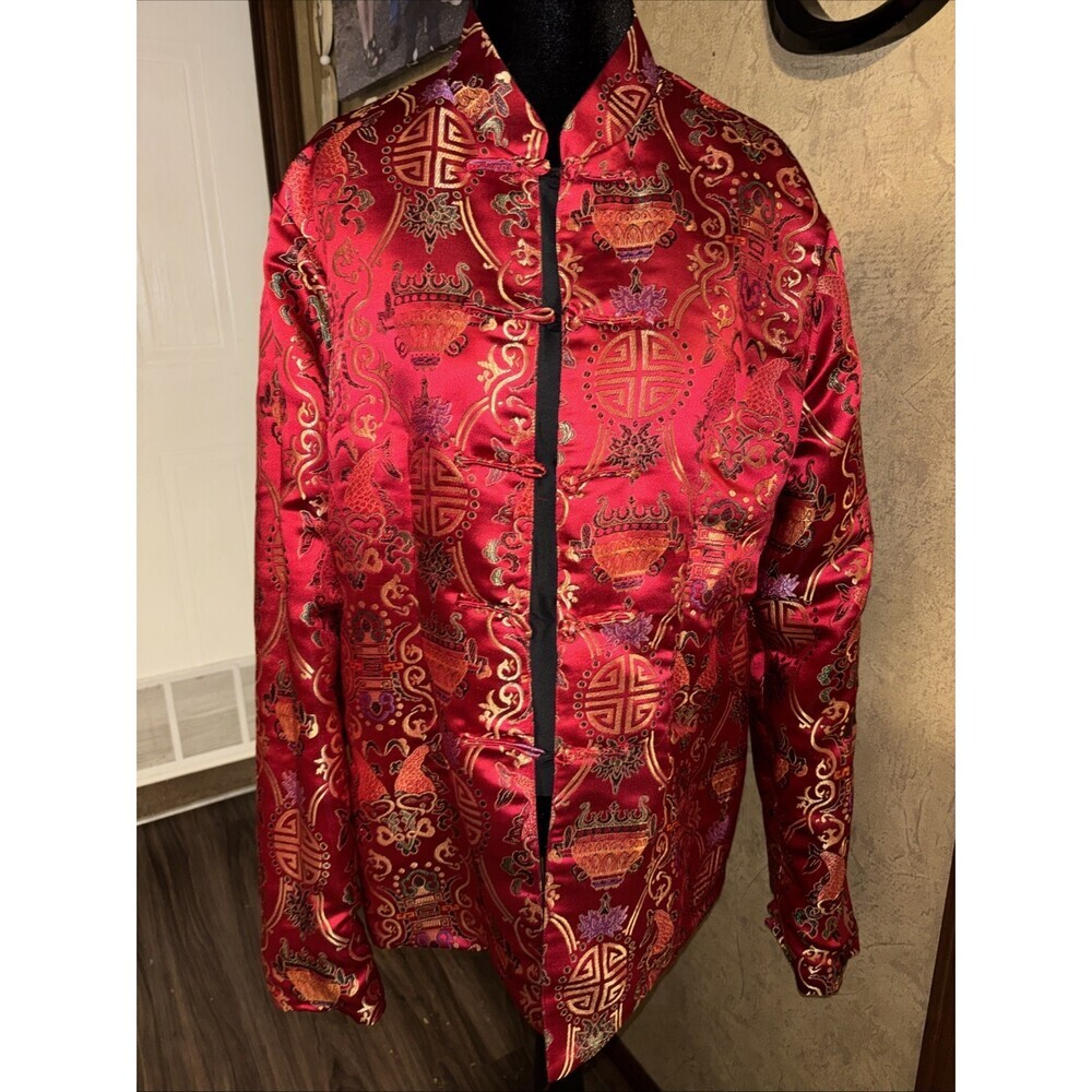 Large NWT 100% Silk Asian Top/Jacket Reversible Kimono Sophie Chang Mandarin Y2K